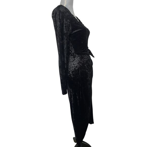 VTG 90s Black Crushed Velvet Long Sleeve Dress Size Small Whimsigoth Vampy - Picture 4 of 7